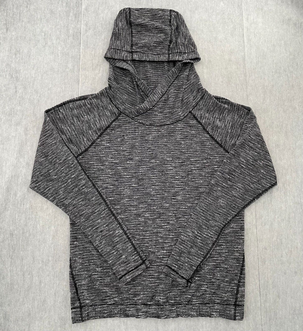 Lululemon Sweater Womens 6 Black Gray Pullover Hoodie Thumb Holes Logo Ladies